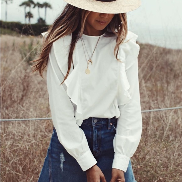 Sincerely Jules Colette Ruffle Poplin Top S - Picture 1 of 8